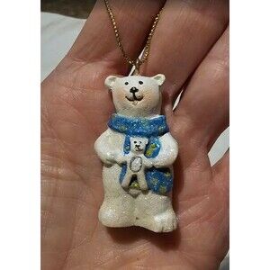 Vintage, hand-painted ceramic polar bear and baby Christmas ornament
